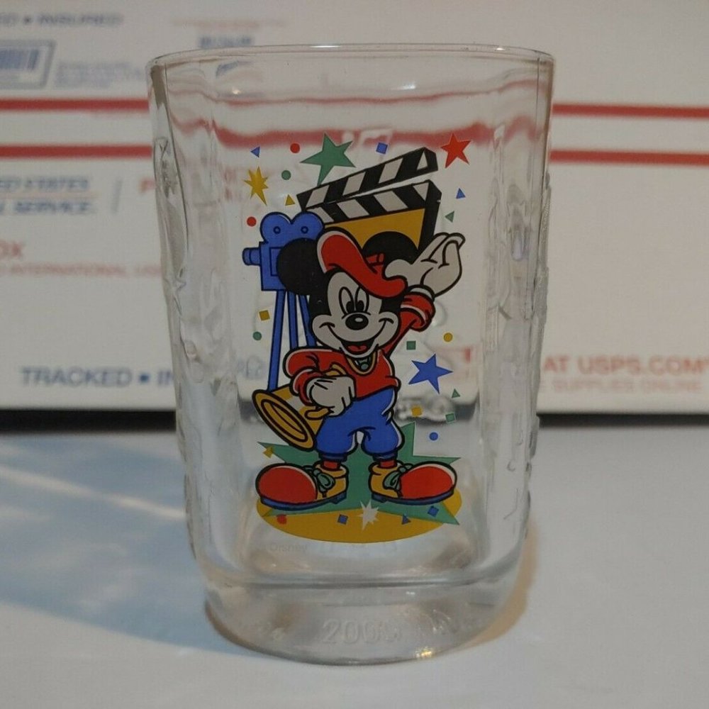 VINTAGE Mickey Mouse Disney Studios 2000 McDonalds Square Drinking Glass RARE